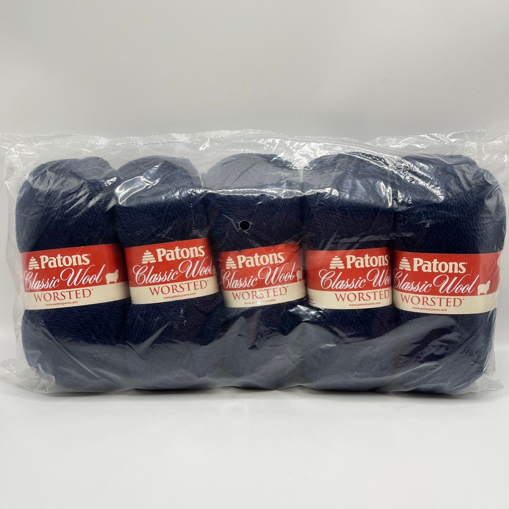 Patons Classic Wool Worsted Yarn Navy Blue 5 Skeins 100% Pure New Wool